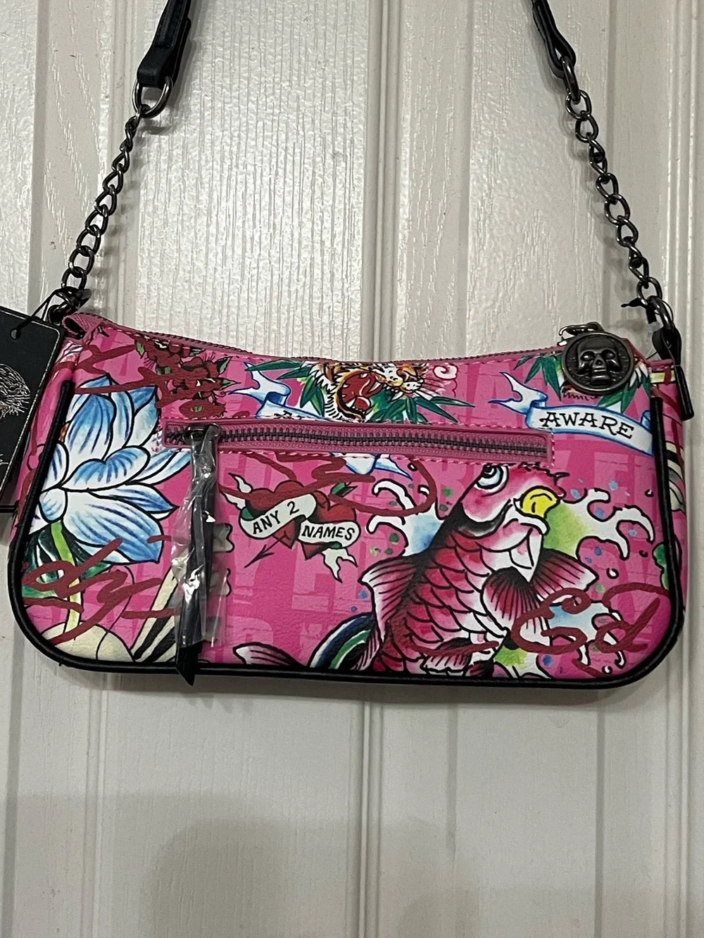 Ed Hardy Love Kills Slowly Pink Shoulder Bag NWT Y2K Skull Purse - Picture 6 of 11